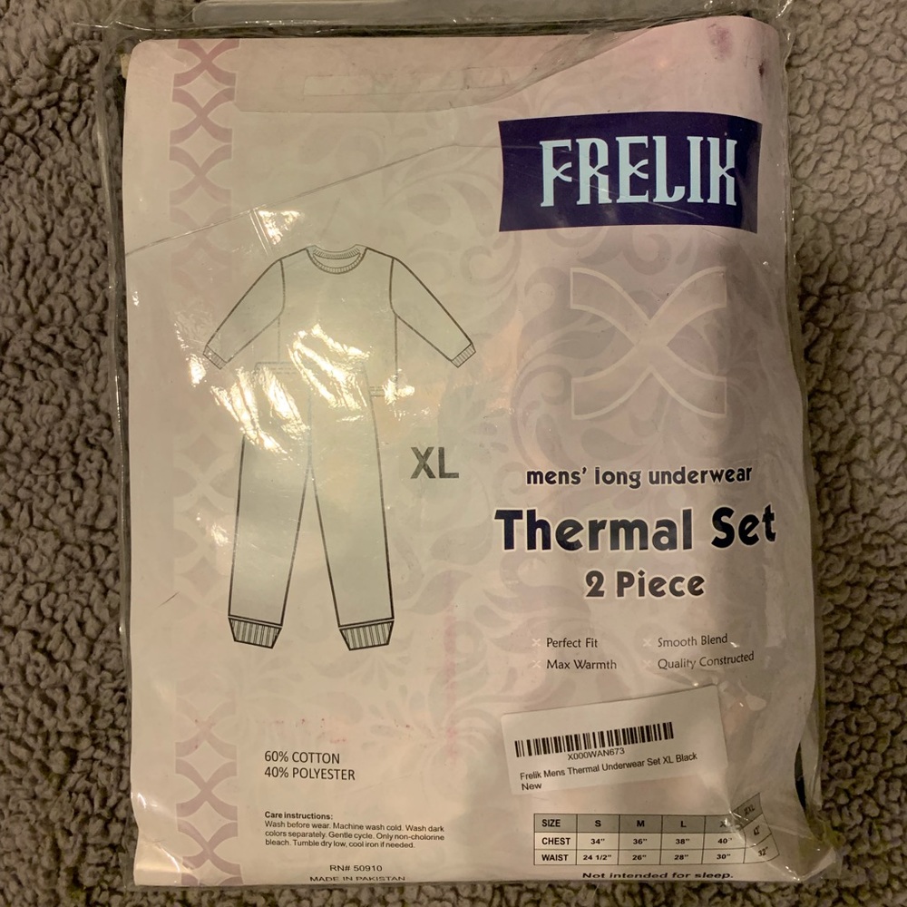 Men’s Black Thermal Long Underwear Set XL